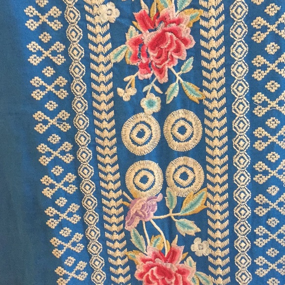 Johnny Was Blue Linen Embroidered Dress Size S - Picture 2 of 8